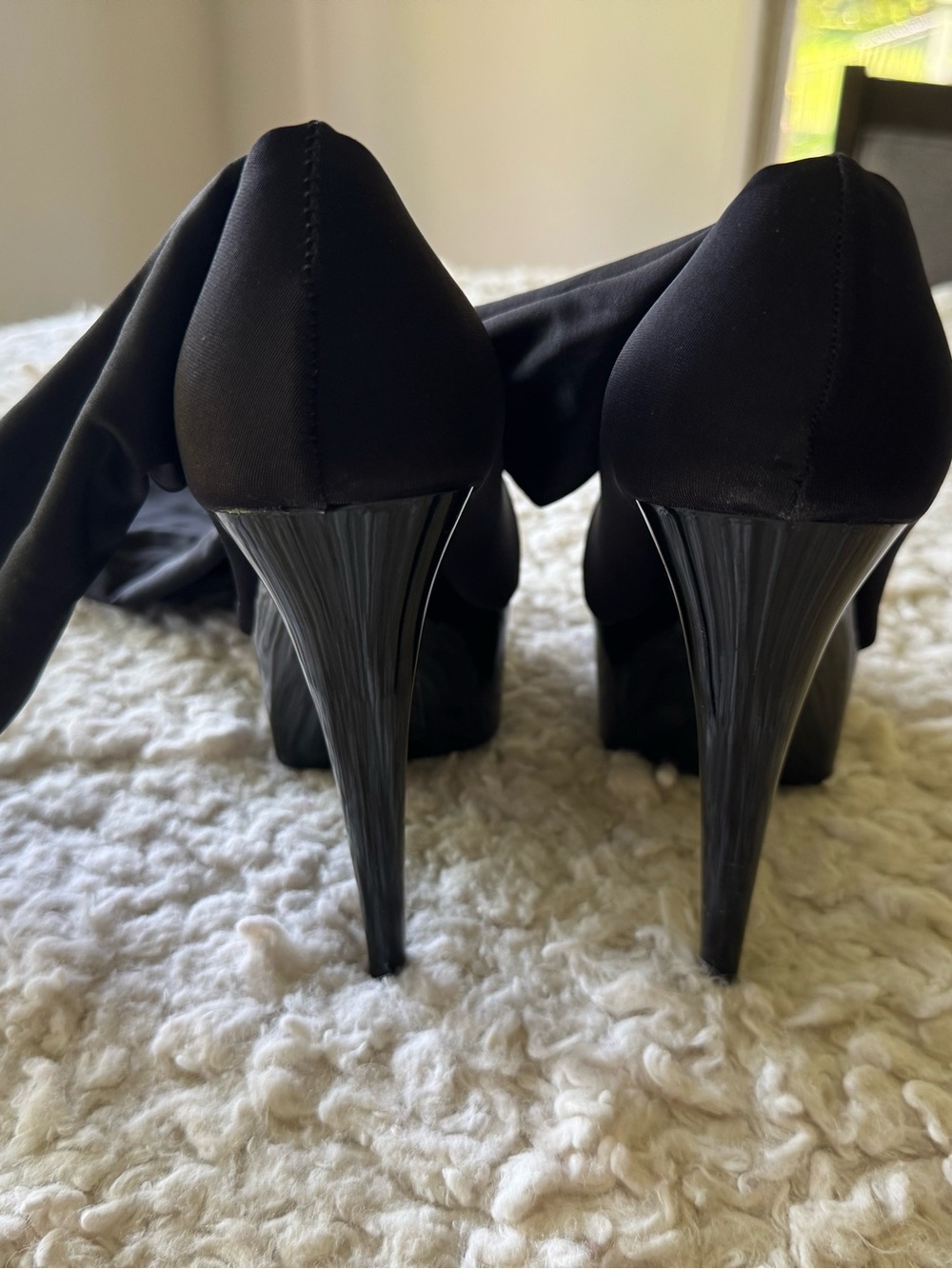 Black High Heel Platform Boots - Unbranded